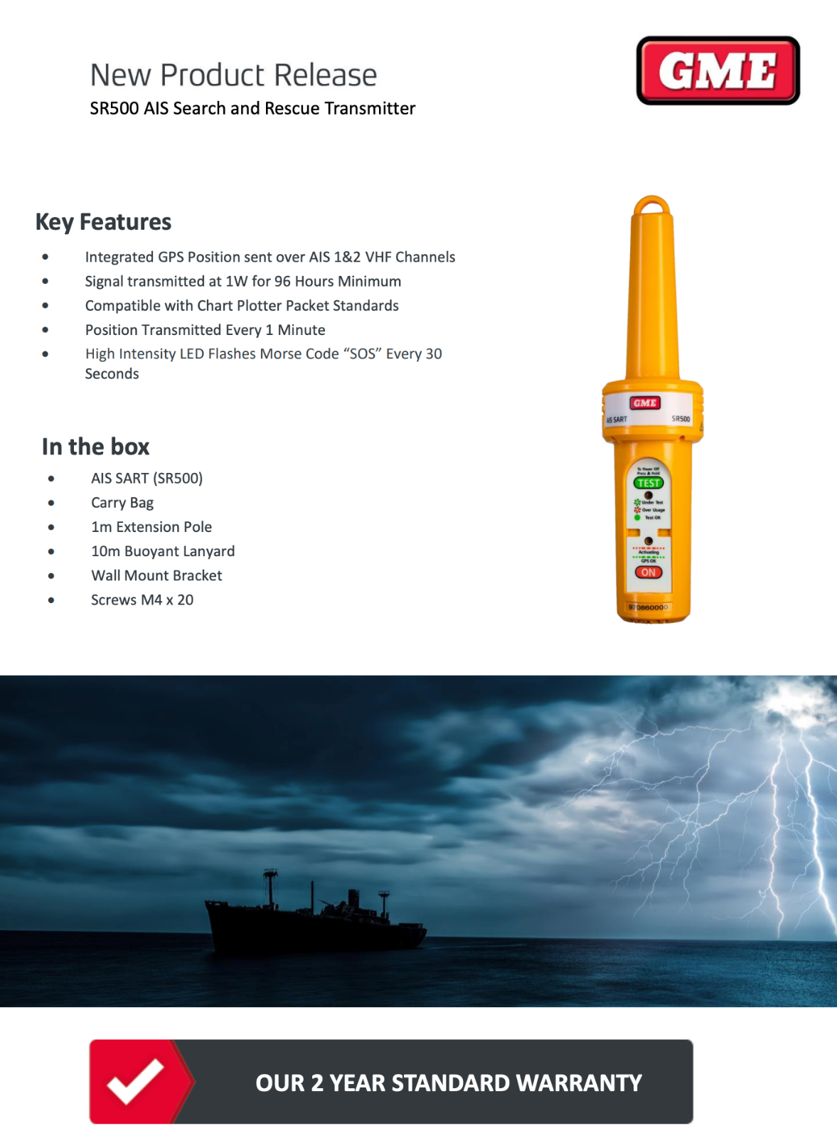 GME SR500 Rescue Bacon AIS SART EPIRB PLB 162.025 Mhz 161.975 Mhz Satellite 2