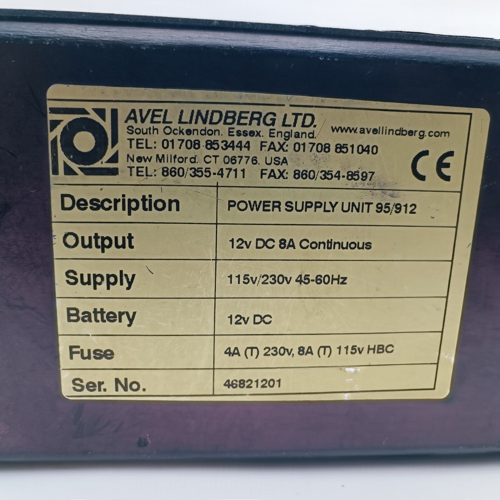 Avel Lindberg 95/912 12V DC 8A Power Supply Unit Battery Charger 115/230V AC PSU1