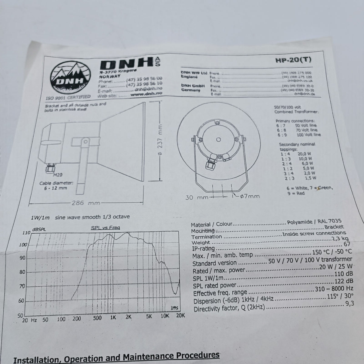 DNH HP-20 Marine Horn Loudspeaker 20W 8 Ohm PA Speaker weather-resistant Speaker12