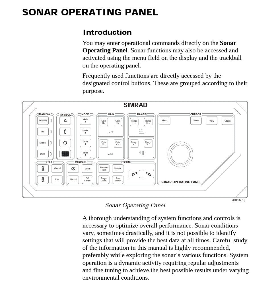 SIMRAD SP90 SONAR OPERATING PANEL f/ Low Frequency Long Range Fishfinder OP709