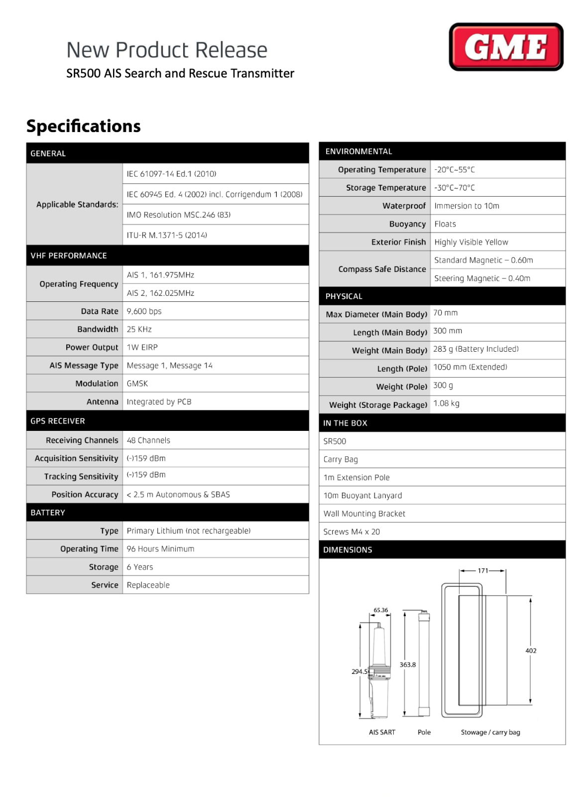 GME SR500 Rescue Bacon AIS SART EPIRB PLB 162.025 Mhz 161.975 Mhz Satellite 2