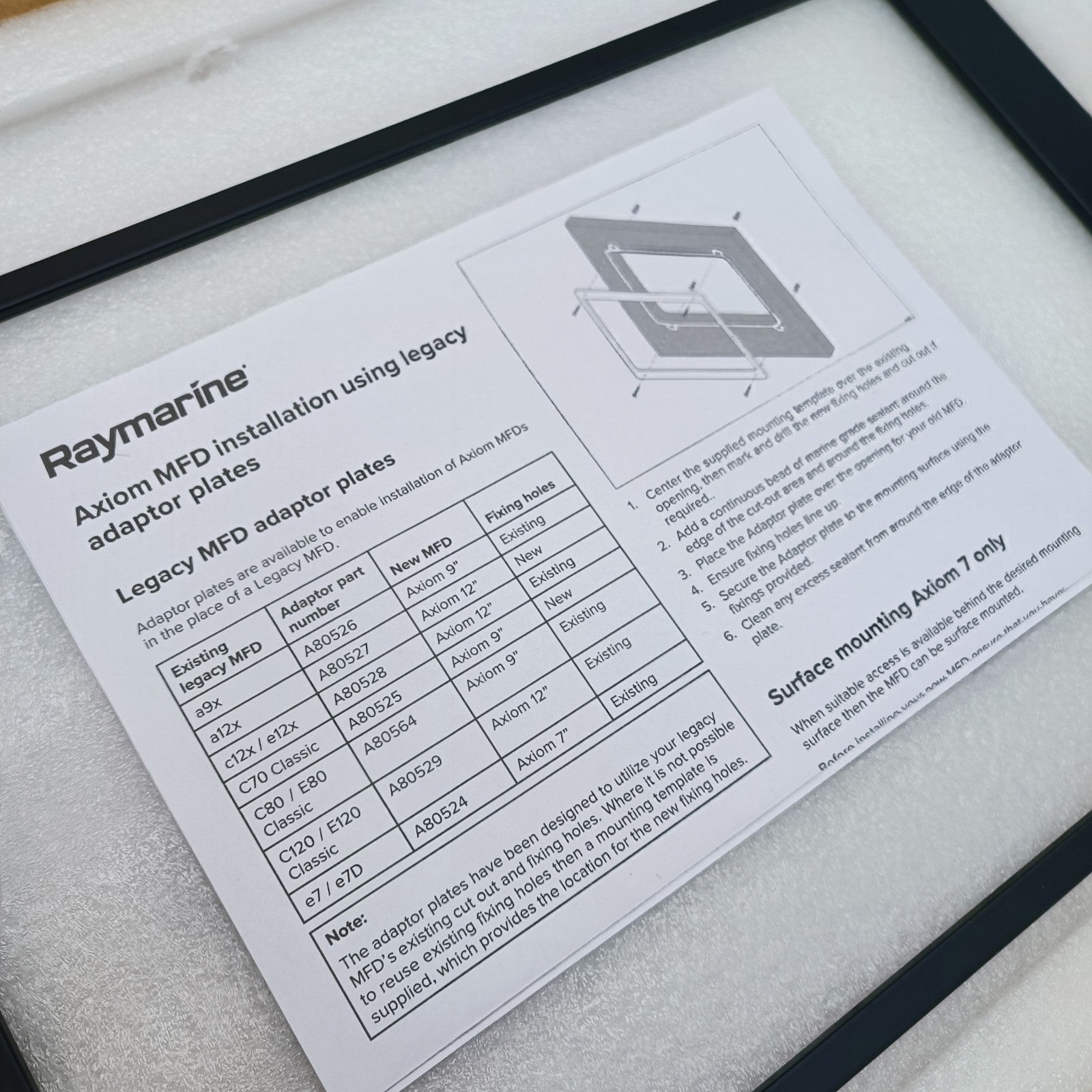 Raymarine C12x/e12x to Axiom Adapter Plate to Existing Fixing Holes A80528 UPC5